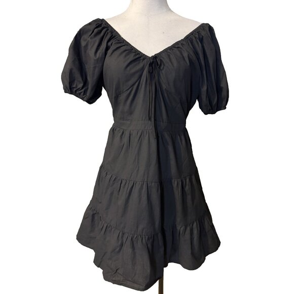 Spring & Mercer Black Puff Sleeve Babydoll Dress Extra Large XL Cotton NWT - Picture 3 of 13